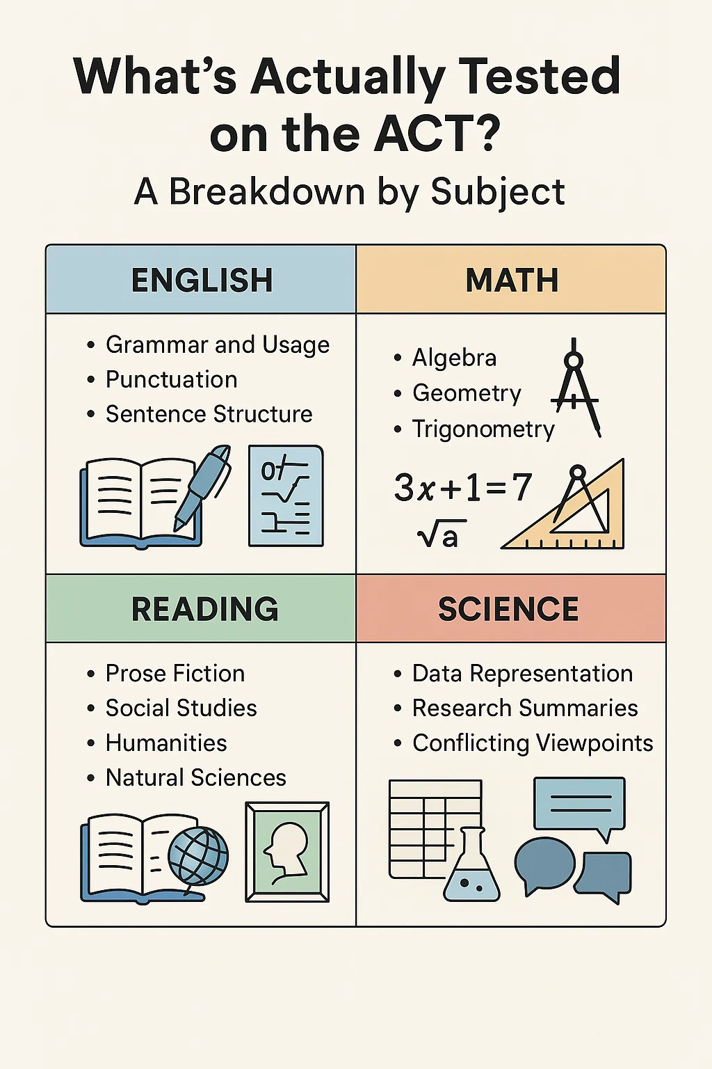 Read more about the article What’s Actually Tested on the ACT? A Breakdown by Subject